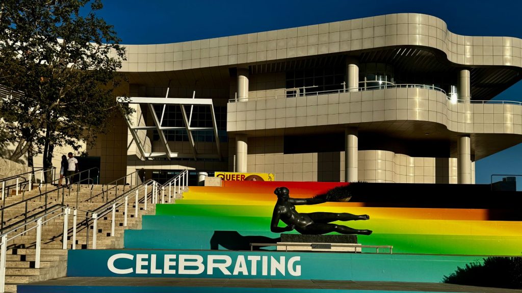 Getty center museum with celebrating decoration on stairs